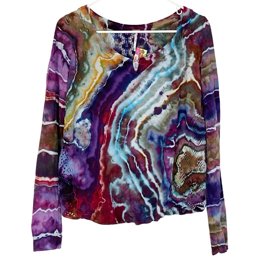 Free People Multicolor Abstract Long Sleeve Top 1 OF A KIND